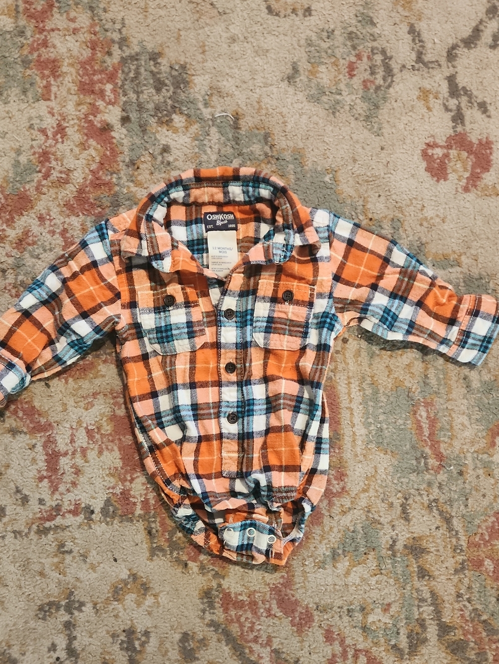 OshKosh B'gosh Orange Plaid Baby Button-Down Onesie with Blue Accents
